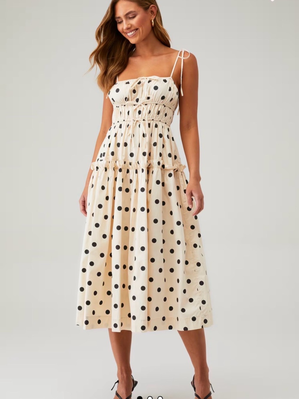 En Saison Cream Polka-Dot Tie-Strap Midi Dress
